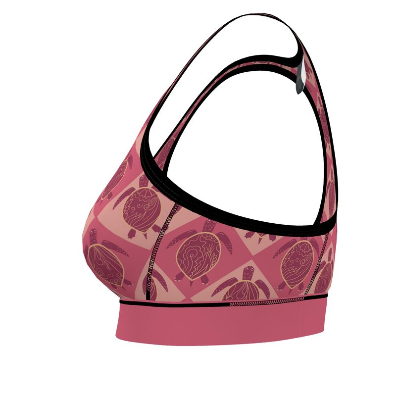 Topo Turtles Rosé Tide Women's Low Impact Sports Bra (Black)