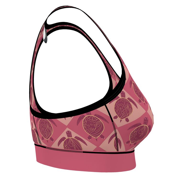 Topo Turtles Rosé Tide Women's Low Impact Sports Bra (Black)