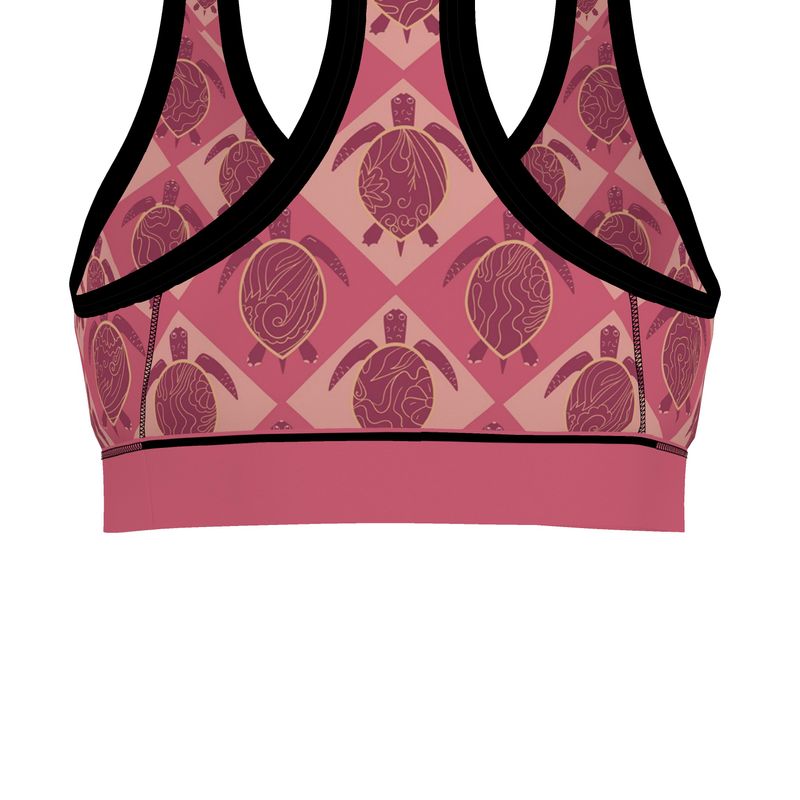 Topo Turtles Rosé Tide Women's Low Impact Sports Bra (Black)