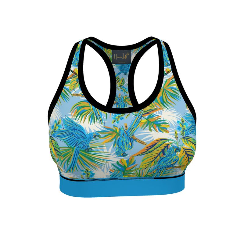 Tropical Macaw Women's Low Impact Sports Bra (Black)