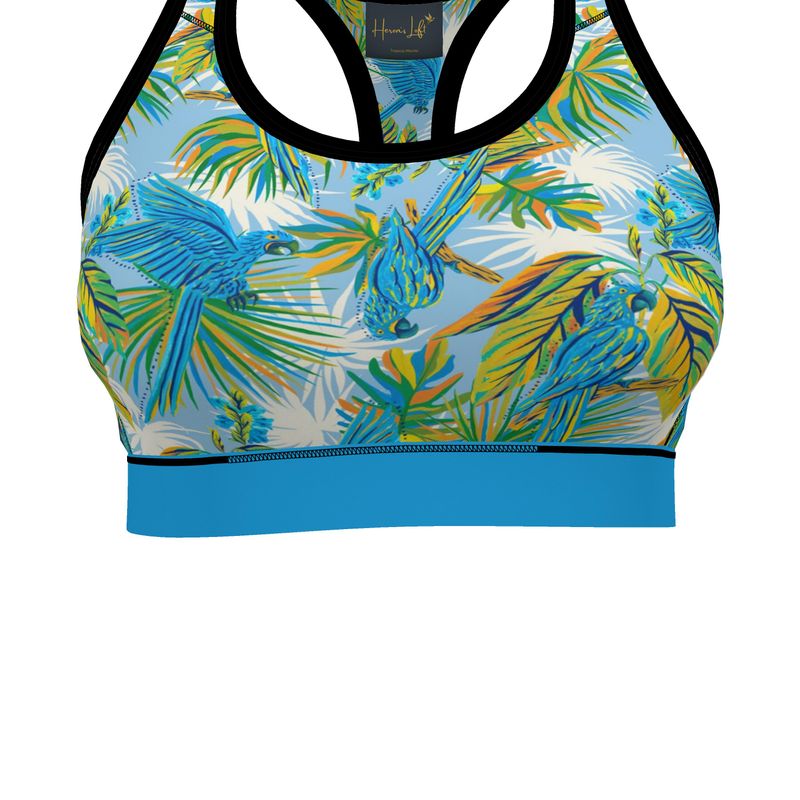 Tropical Macaw Women's Low Impact Sports Bra (Black)