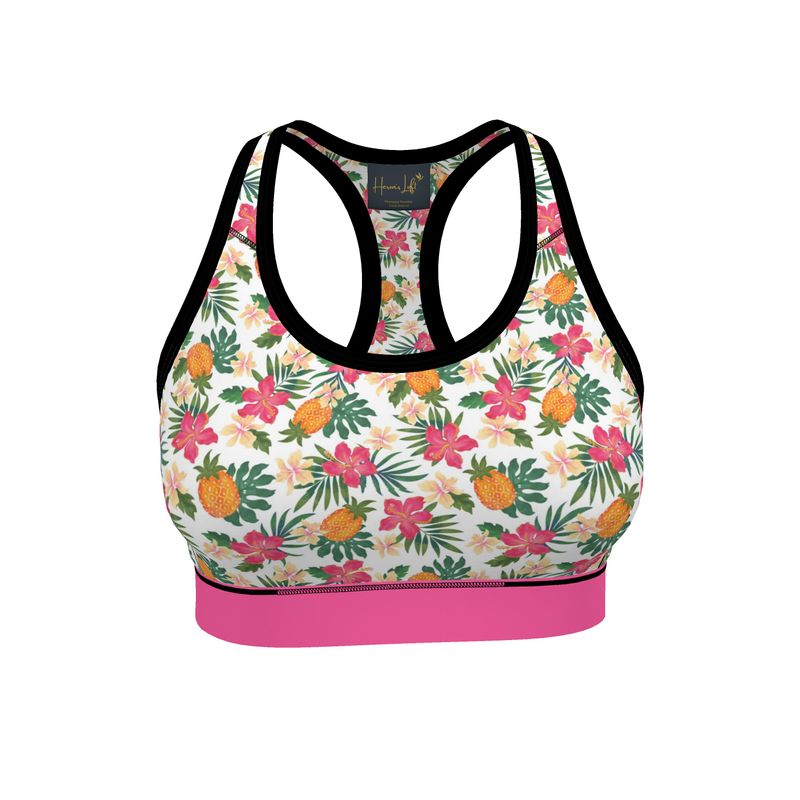 Pineapple Paradise Coral Dreams Women's Low Impact Sports Bra (Black)