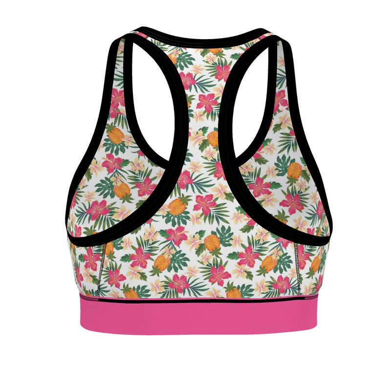 Pineapple Paradise Coral Dreams Women's Low Impact Sports Bra (Black)