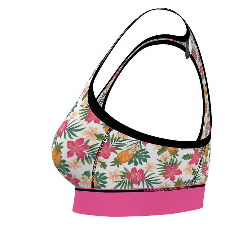 Pineapple Paradise Coral Dreams Women's Low Impact Sports Bra (Black)