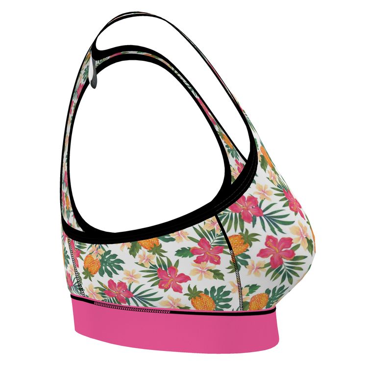 Pineapple Paradise Coral Dreams Women's Low Impact Sports Bra (Black)