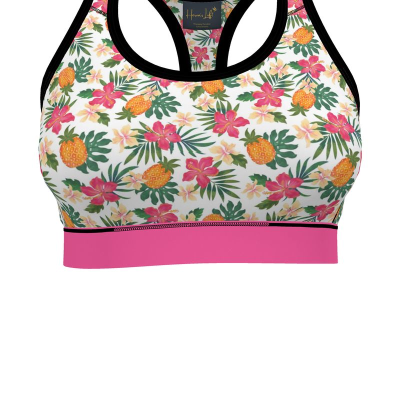 Pineapple Paradise Coral Dreams Women's Low Impact Sports Bra (Black)
