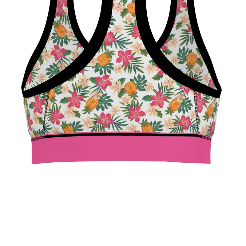 Pineapple Paradise Coral Dreams Women's Low Impact Sports Bra (Black)