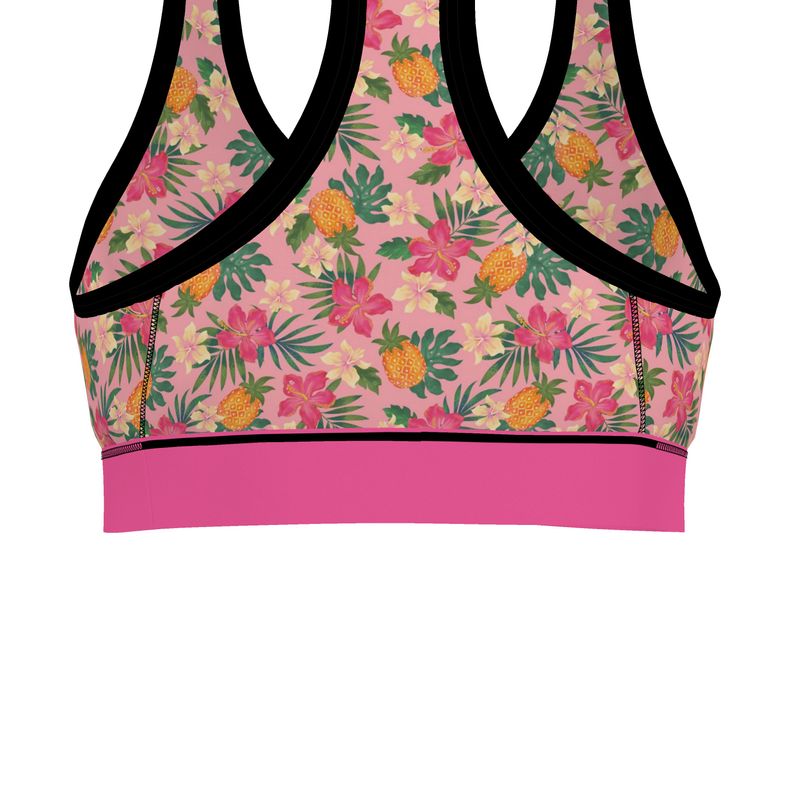 Pineapple Paradise Hibiscus Blush Women's Low Impact Sports Bra (Black