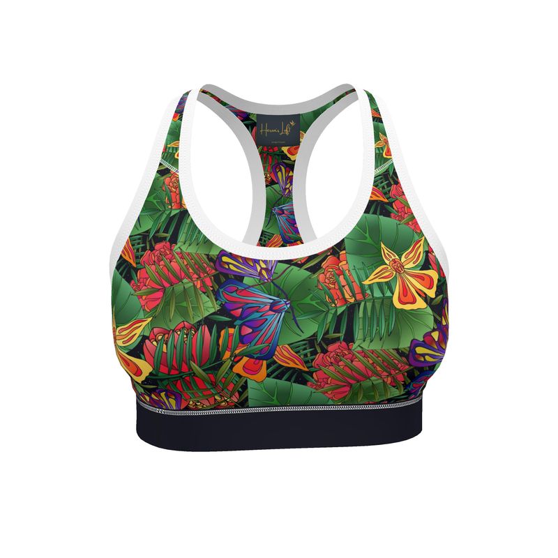 Jungle Flower Women's Low Impact Sports Bra (White)