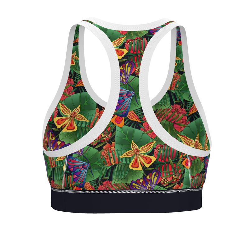 Jungle Flower Women's Low Impact Sports Bra (White)