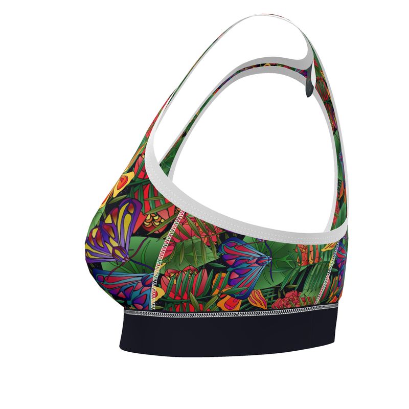 Jungle Flower Women's Low Impact Sports Bra (White)