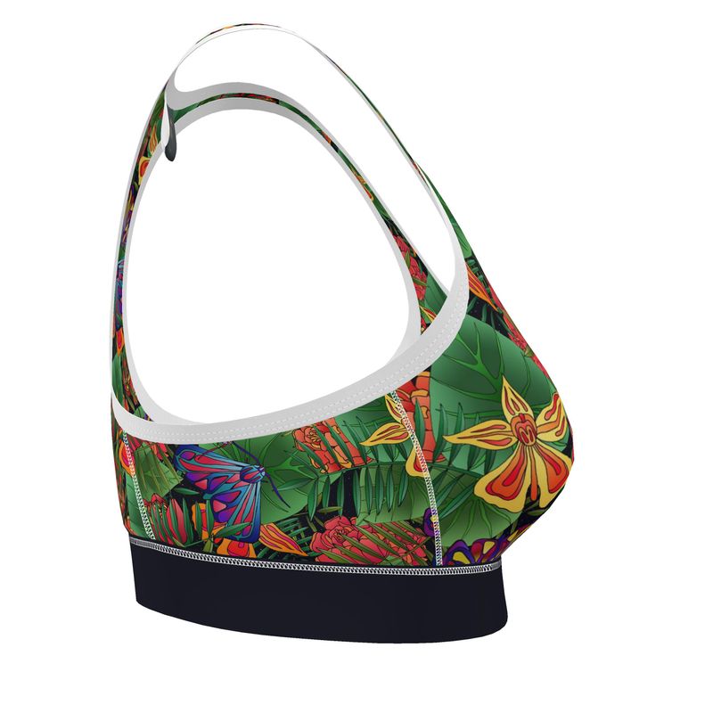 Jungle Flower Women's Low Impact Sports Bra (White)