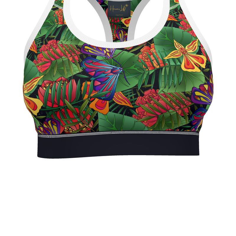 Jungle Flower Women's Low Impact Sports Bra (White)