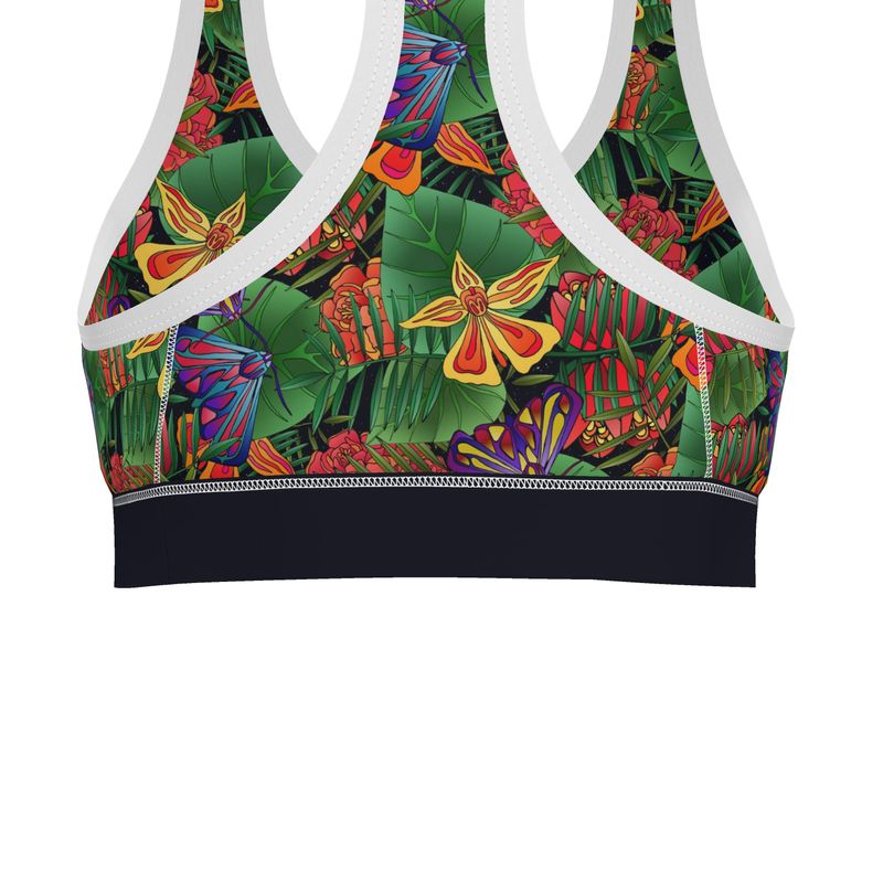 Jungle Flower Women's Low Impact Sports Bra (White)