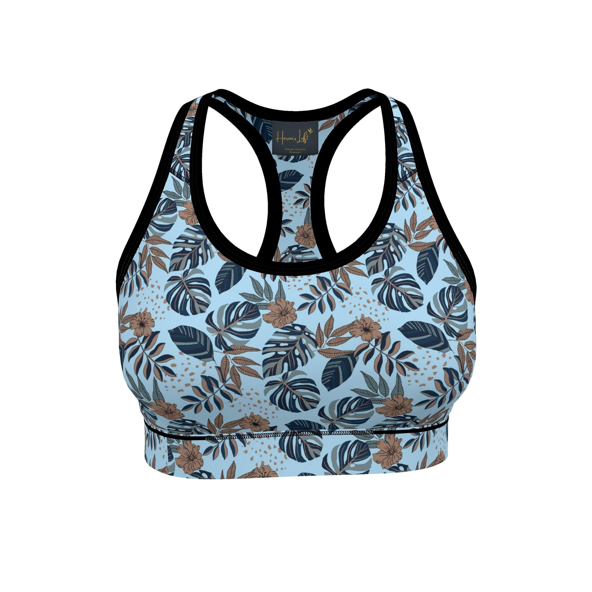 Women's Low Impact Sports Bra — Midnight Monstera Bluehaven