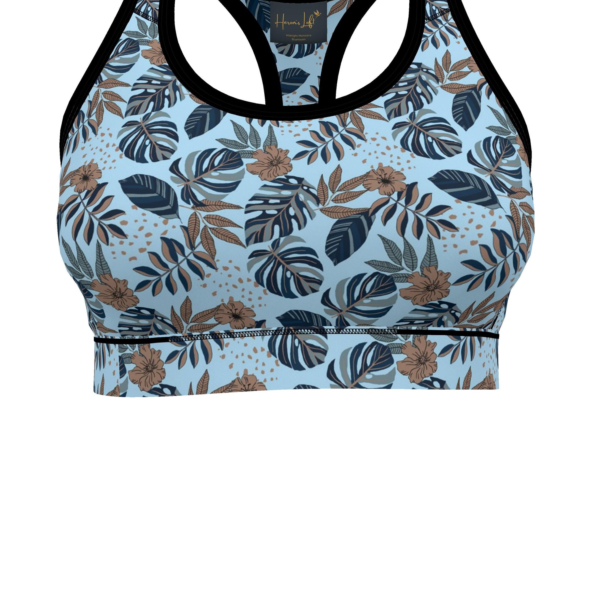 Women's Low Impact Sports Bra — Midnight Monstera Bluehaven