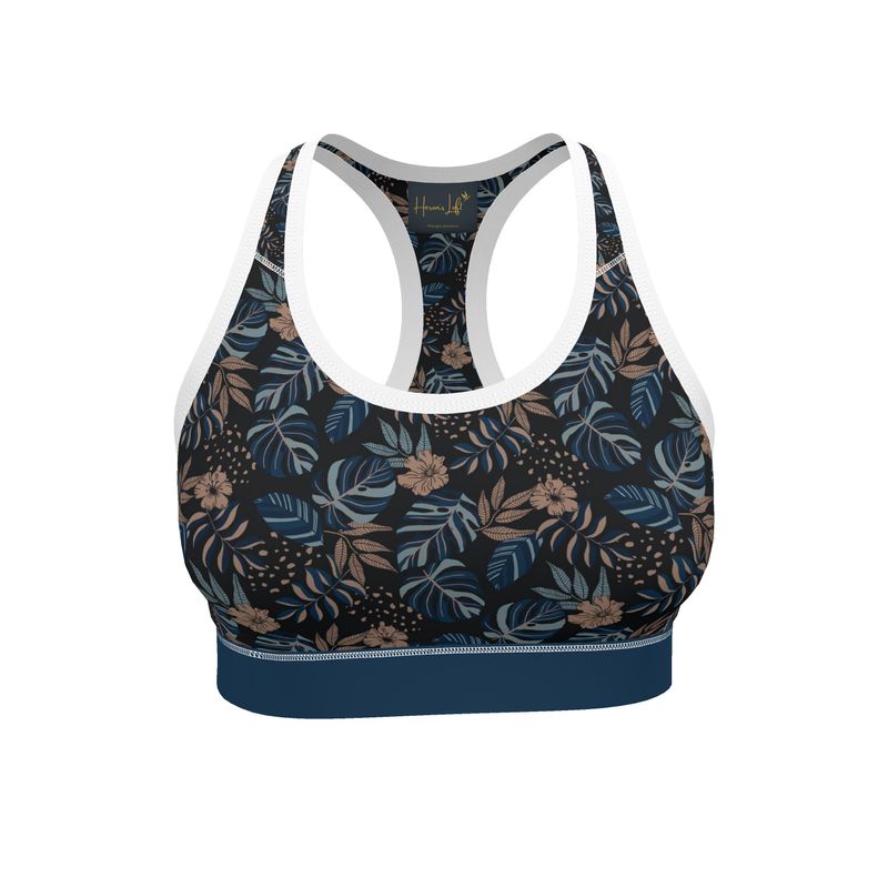 Midnight Monstera Women's Low Impact Sports Bra (White)