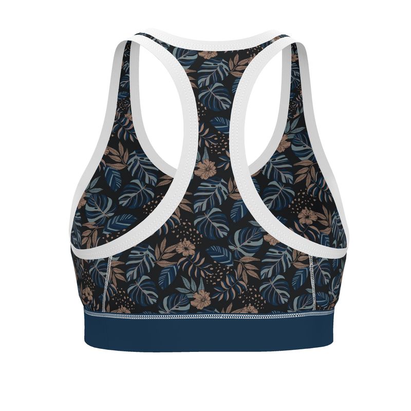 Midnight Monstera Women's Low Impact Sports Bra (White)