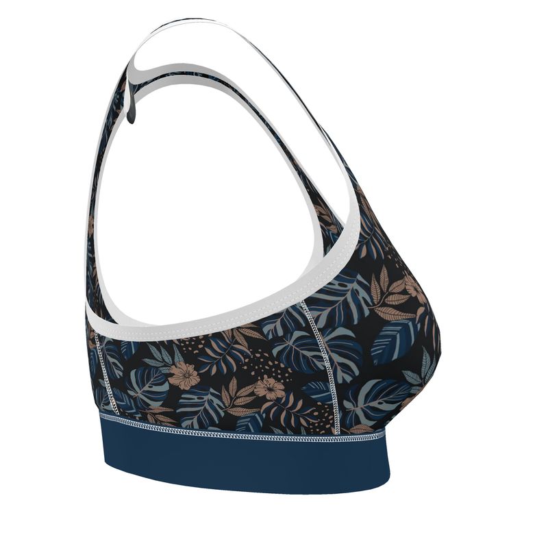 Midnight Monstera Women's Low Impact Sports Bra (White)