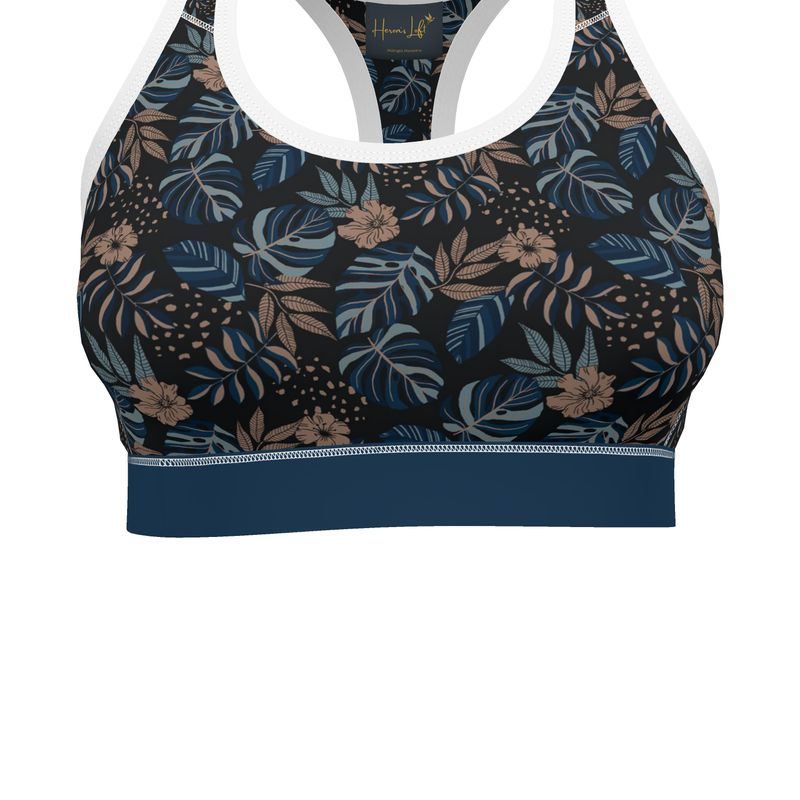 Midnight Monstera Women's Low Impact Sports Bra (White)