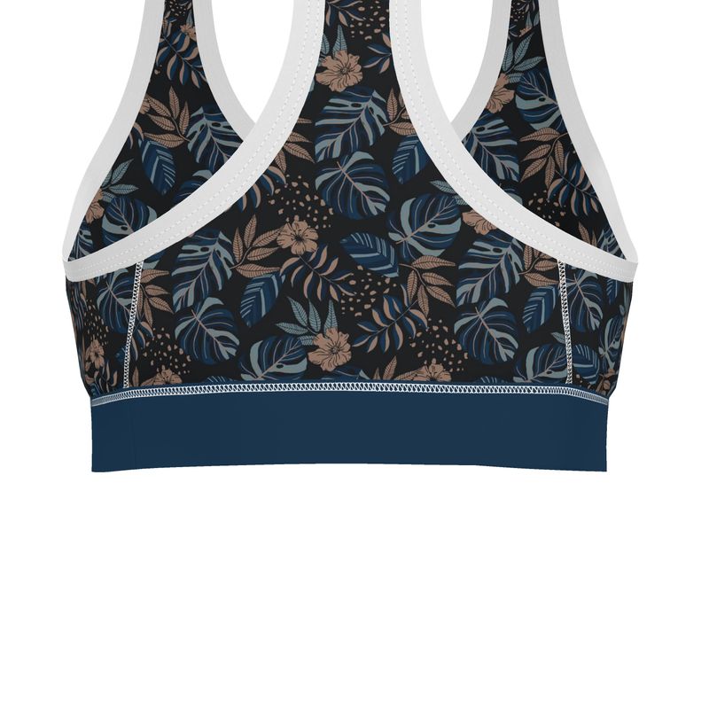 Midnight Monstera Women's Low Impact Sports Bra (White)