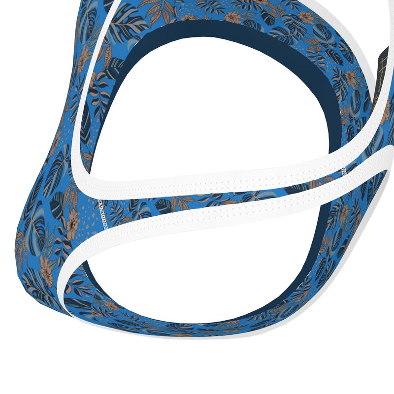 Midnight Monstera Azure Blue Women's Low Impact Sports Bra (White)