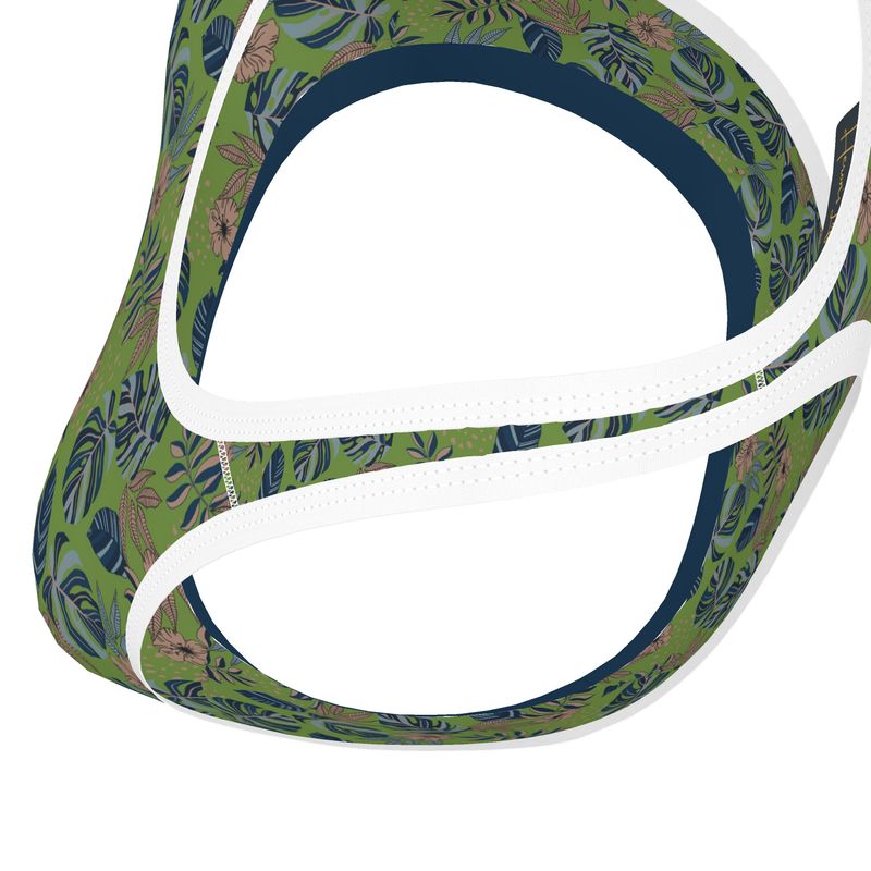Midnight Monstera Olive Velour Women's Low Impact Sports Bra (White)