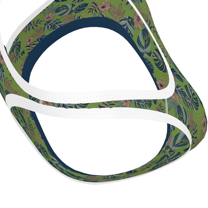 Midnight Monstera Olive Velour Women's Low Impact Sports Bra (White)