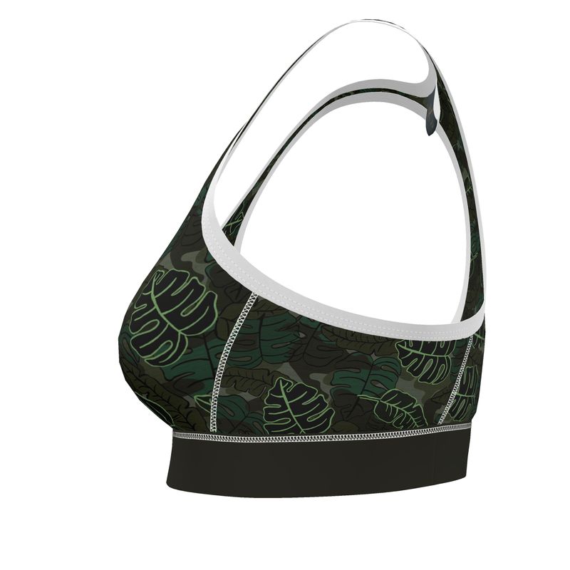 Camo Leaves Sage Noir Women's Low Impact Sports Bra (White)