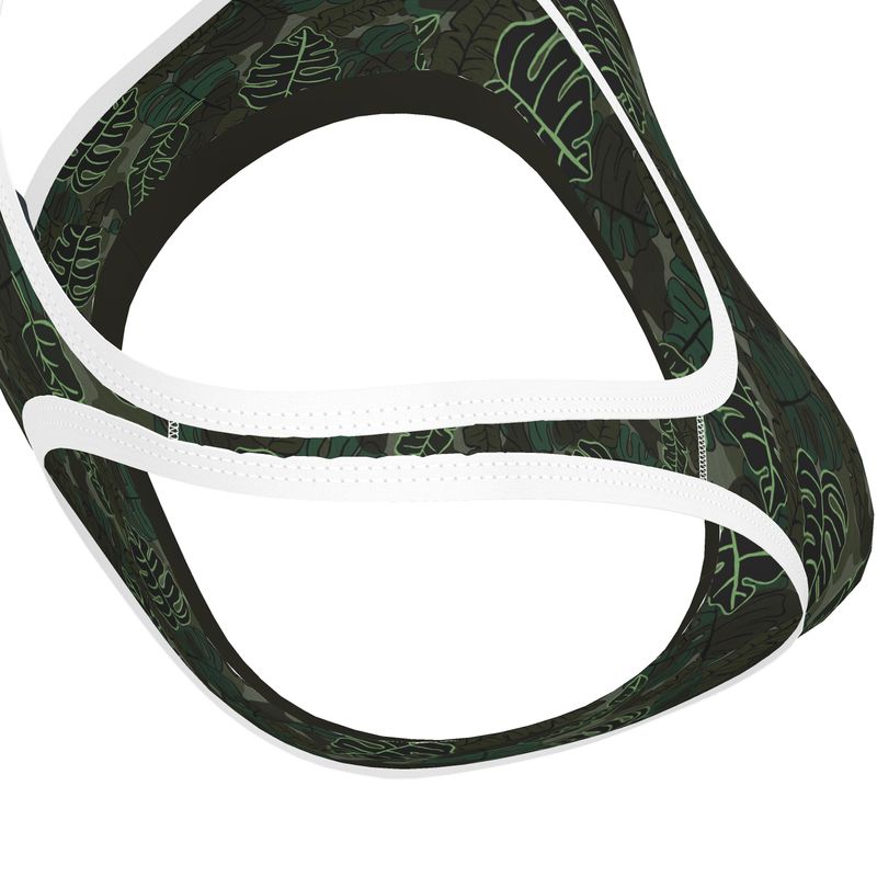 Camo Leaves Sage Noir Women's Low Impact Sports Bra (White)