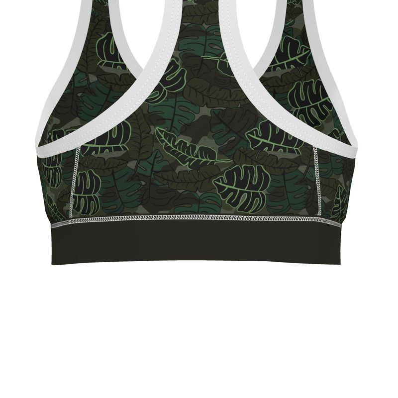 Camo Leaves Sage Noir Women's Low Impact Sports Bra (White)