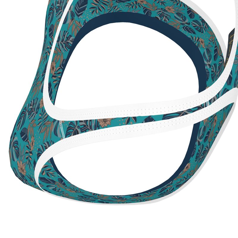 Midnight Monstera Cyan Noir Women's Low Impact Sports Bra (White)
