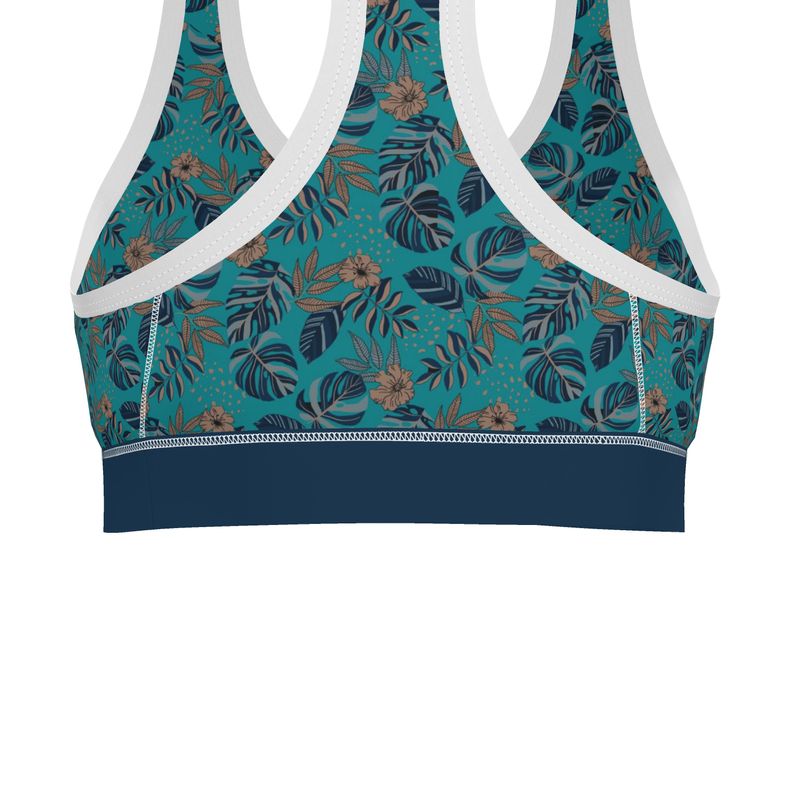 Midnight Monstera Cyan Noir Women's Low Impact Sports Bra (White)