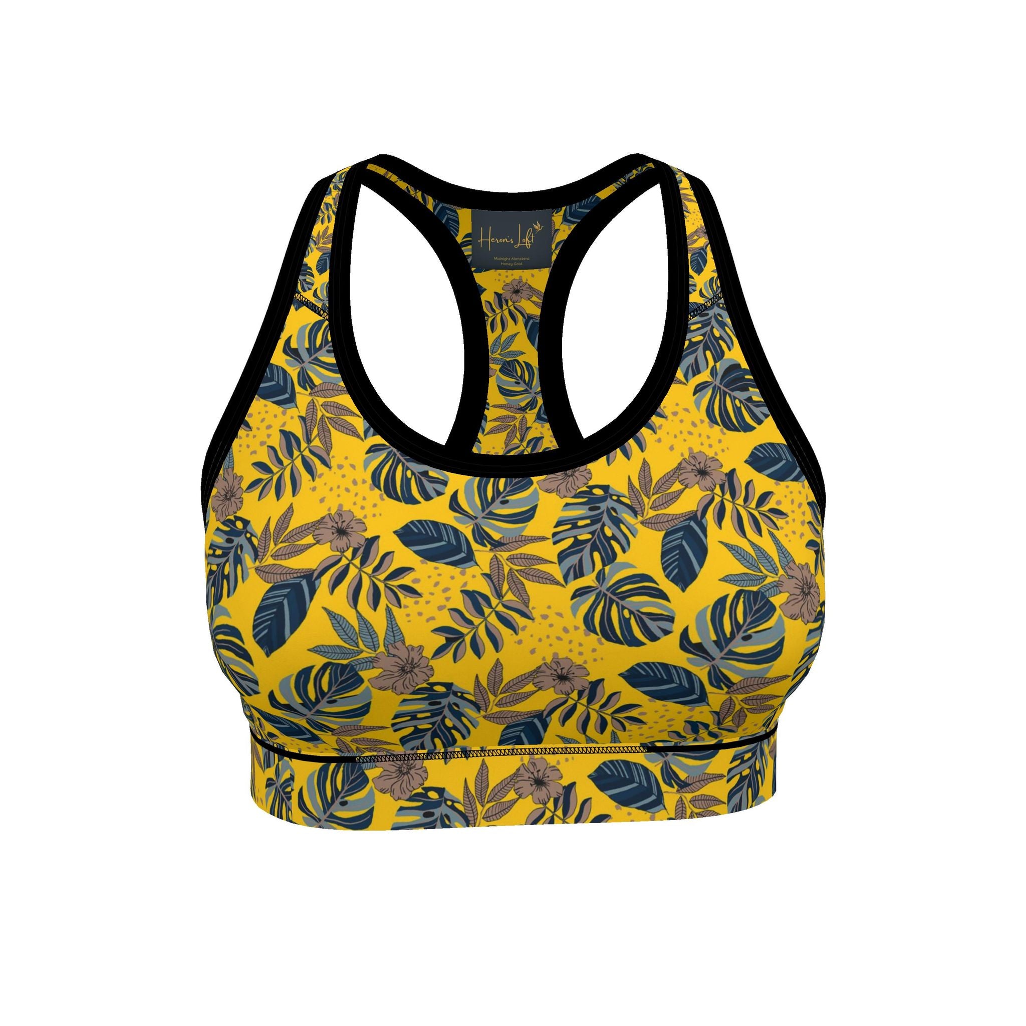 Midnight Monstera Honey Gold Women's Low Impact Sports Bra (White)