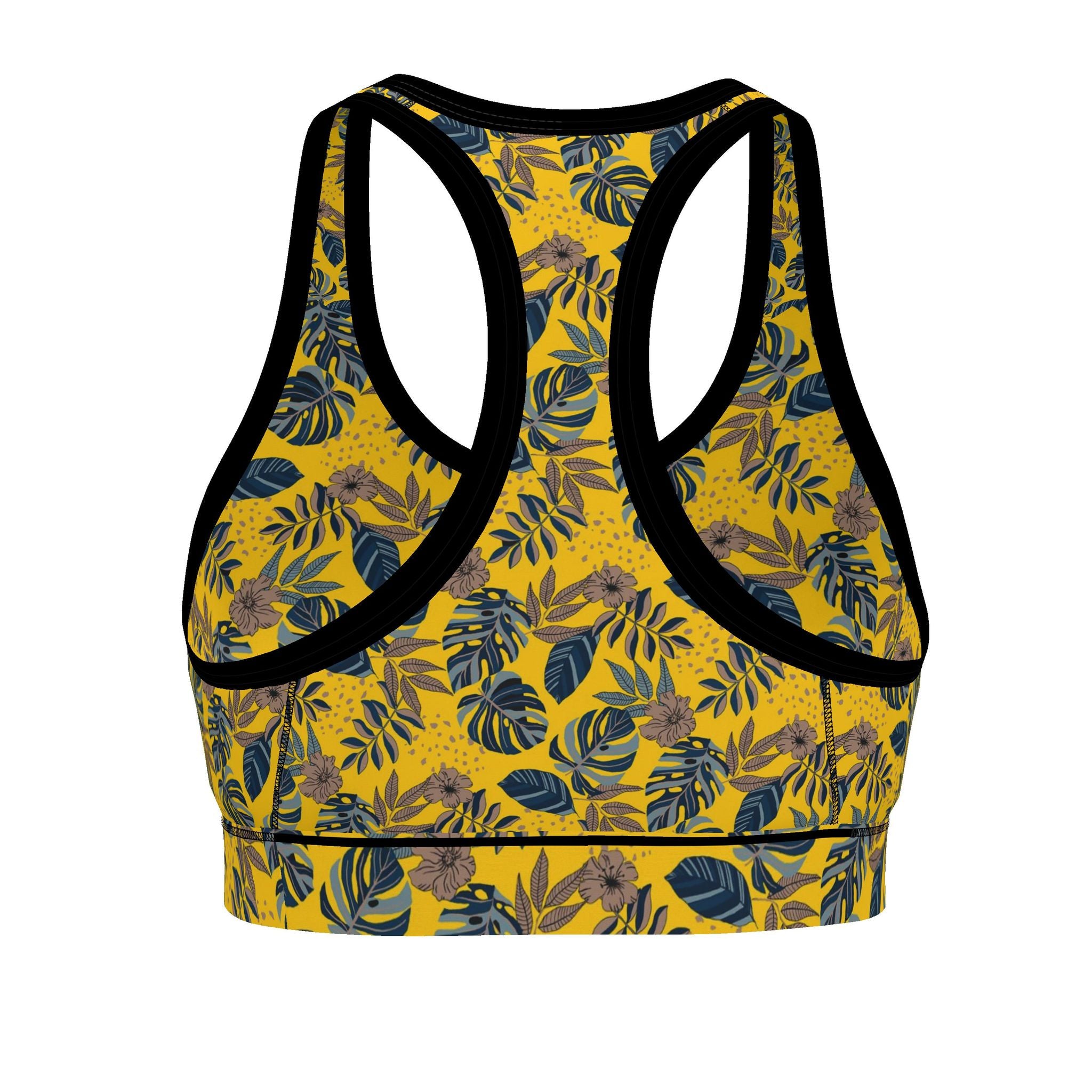 Midnight Monstera Honey Gold Women's Low Impact Sports Bra (White)
