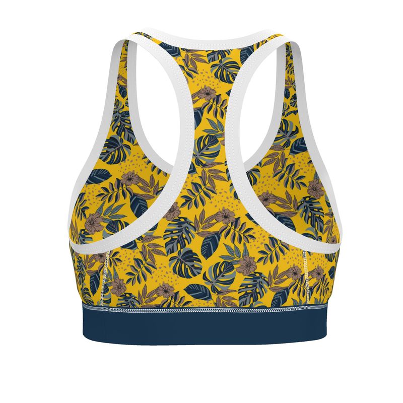 Midnight Monstera Honey Gold Women's Low Impact Sports Bra (White)