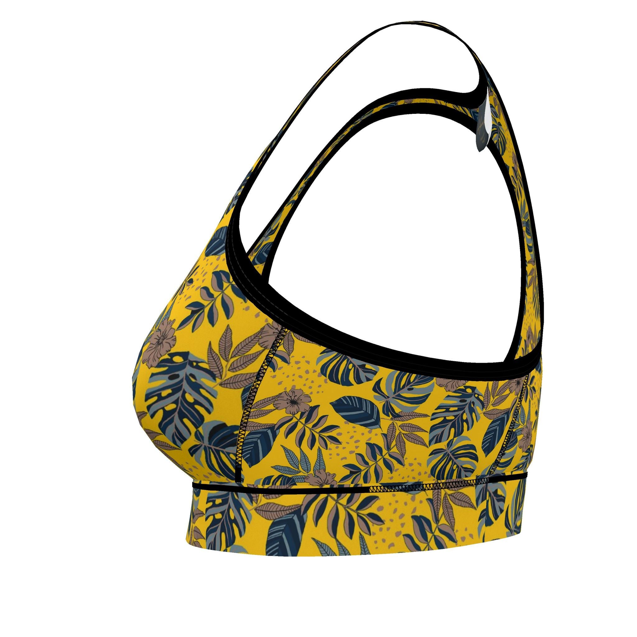 Midnight Monstera Honey Gold Women's Low Impact Sports Bra (White)