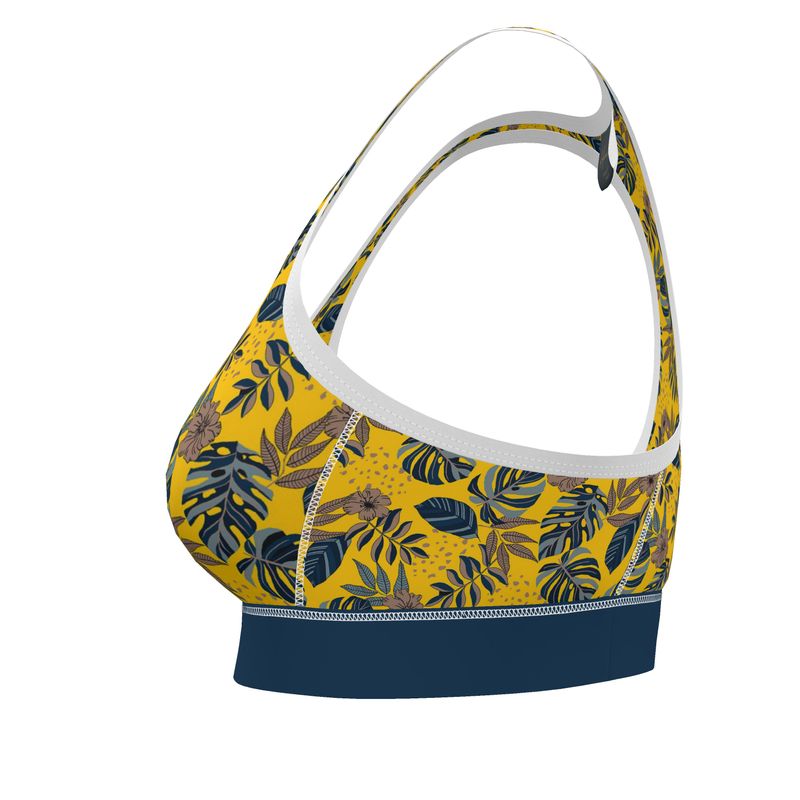 Midnight Monstera Honey Gold Women's Low Impact Sports Bra (White)