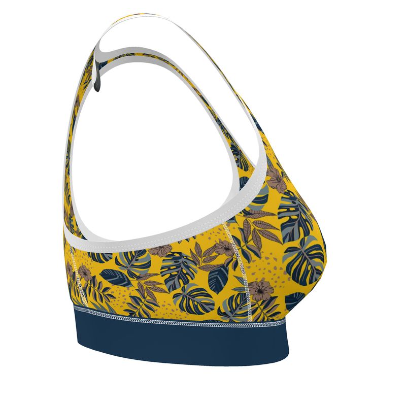 Midnight Monstera Honey Gold Women's Low Impact Sports Bra (White)