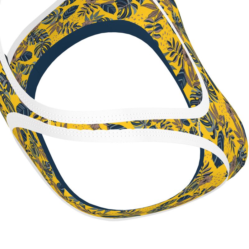 Midnight Monstera Honey Gold Women's Low Impact Sports Bra (White)