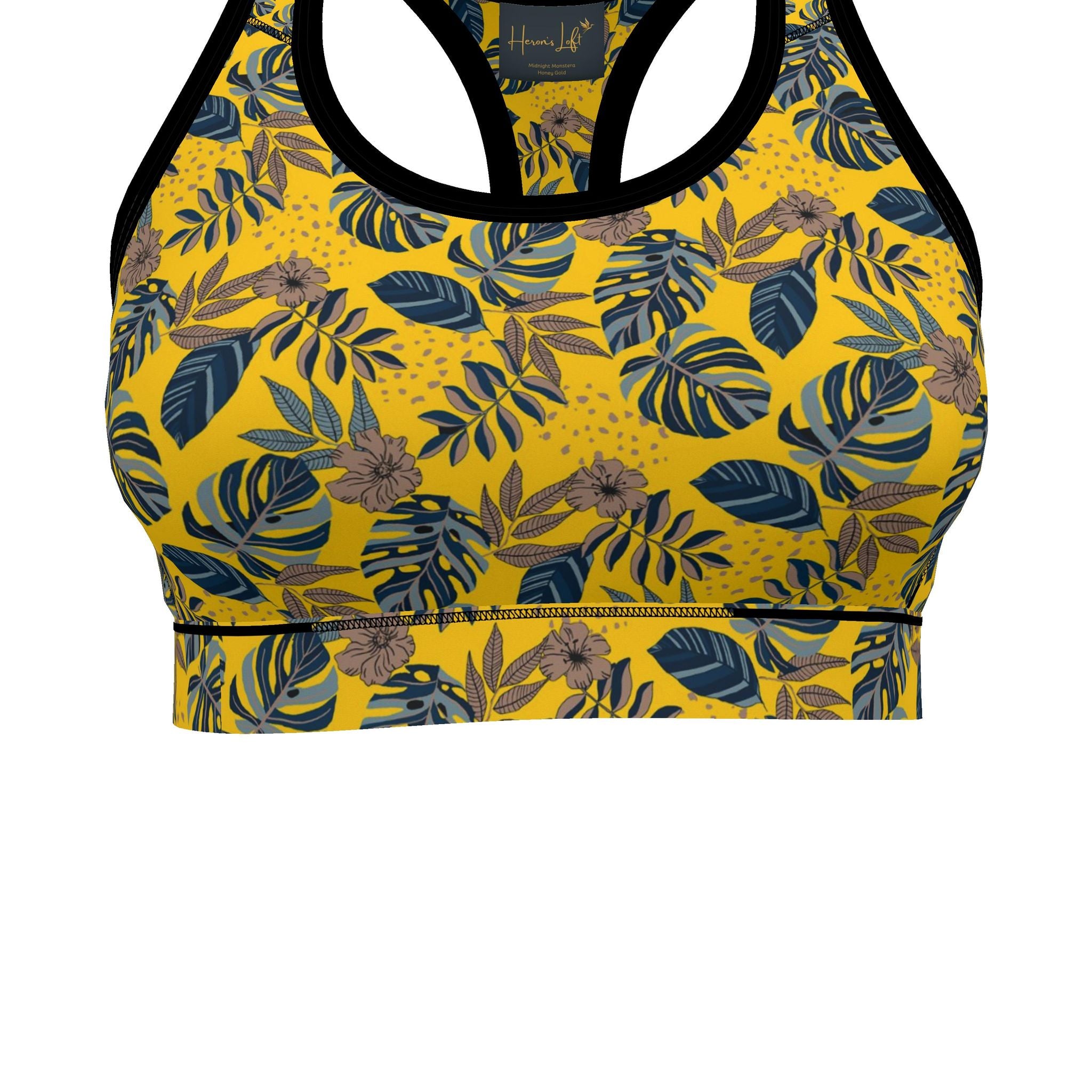 Midnight Monstera Honey Gold Women's Low Impact Sports Bra (White)