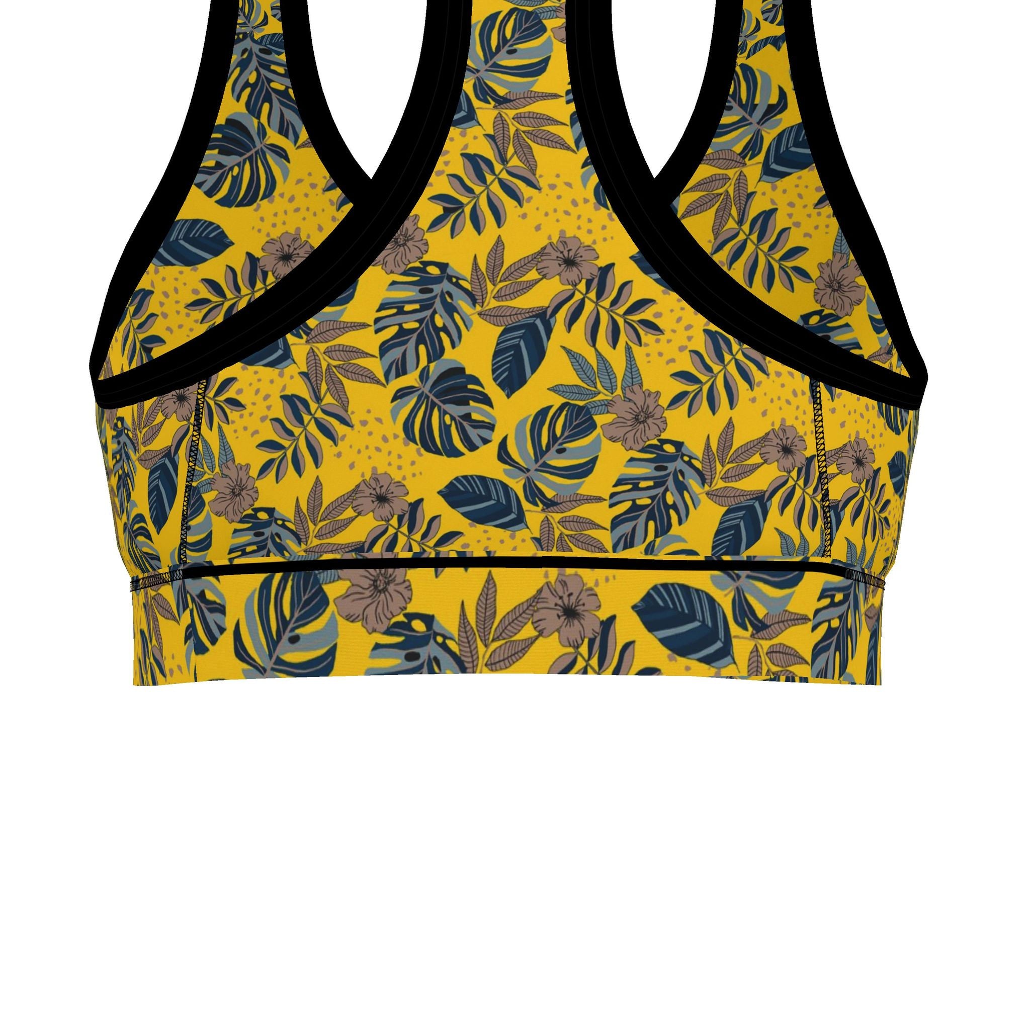 Midnight Monstera Honey Gold Women's Low Impact Sports Bra (White)