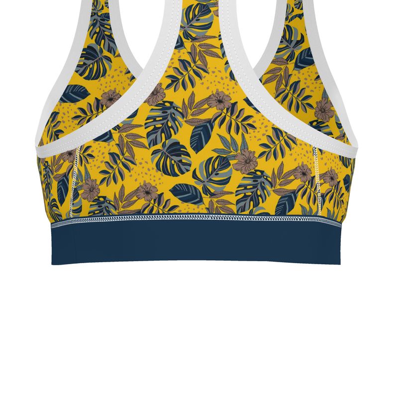 Midnight Monstera Honey Gold Women's Low Impact Sports Bra (White)
