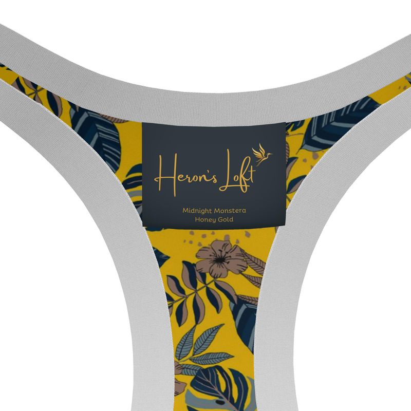 Midnight Monstera Honey Gold Women's Low Impact Sports Bra (White)