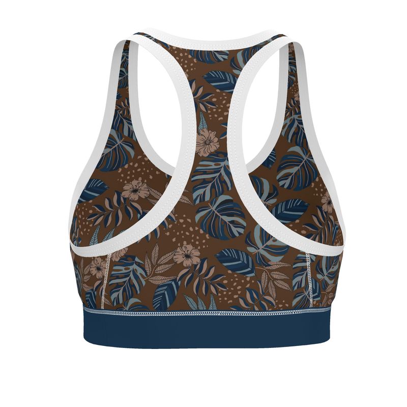 Midnight Monstera Roasted Teak Women's Low Impact Sports Bra (White)