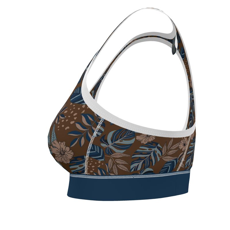 Midnight Monstera Roasted Teak Women's Low Impact Sports Bra (White)