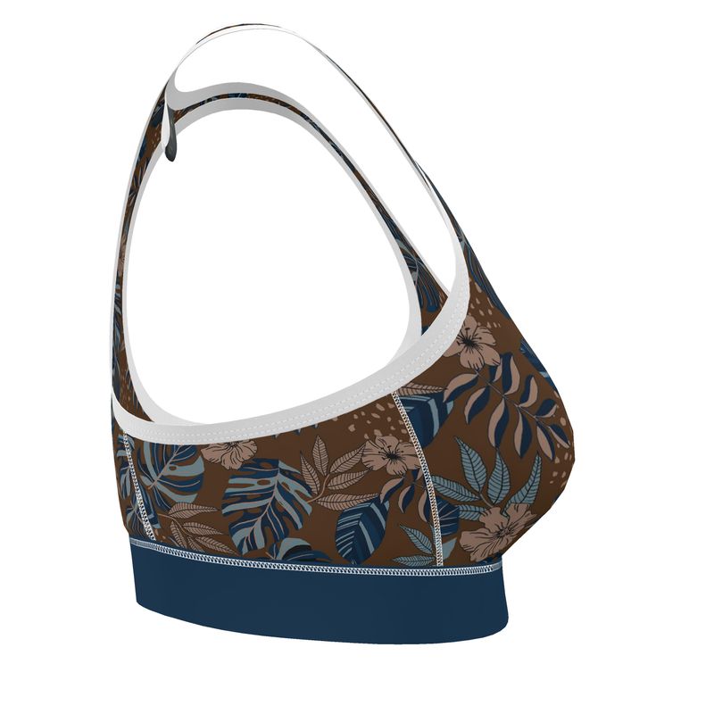 Midnight Monstera Roasted Teak Women's Low Impact Sports Bra (White)
