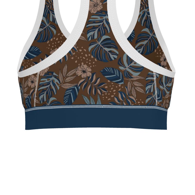 Midnight Monstera Roasted Teak Women's Low Impact Sports Bra (White)