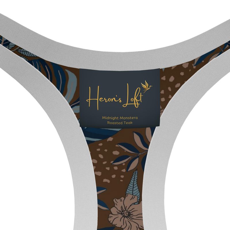 Midnight Monstera Roasted Teak Women's Low Impact Sports Bra (White)