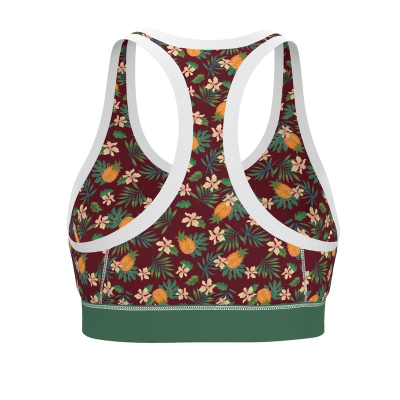 Pineapple Paradise Burgundy Women's Low Impact Sports Bra (White)